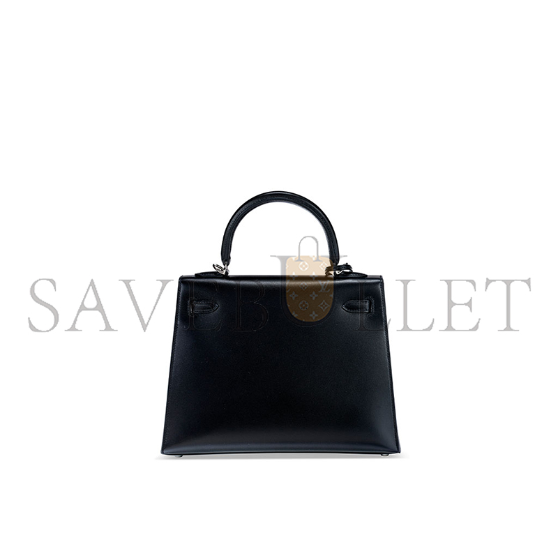 HERMÈS MASTER A BLACK TADELAKT KELLY 25 BOX WITH PALLADIUM HARDWARE (25*17*7cm)